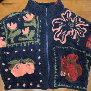 CIDER Sherpa Jacket Women Fleece Turtle Neck Floral Cropped Graphic Zipper M